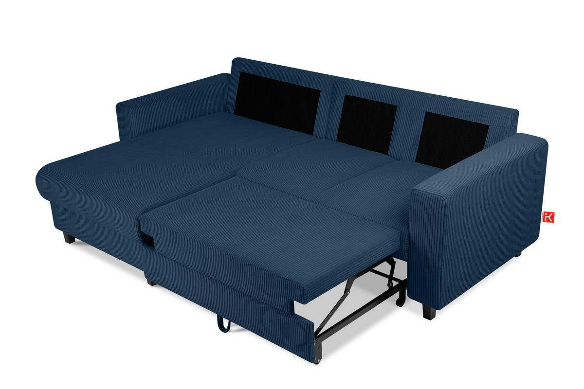 ECKSCHLAFSOFA EGRET Links mit Bettkasten, Cord-Stoff, marineblau - Blau/Grün, Textil (234/90cm) - KONSIMO®