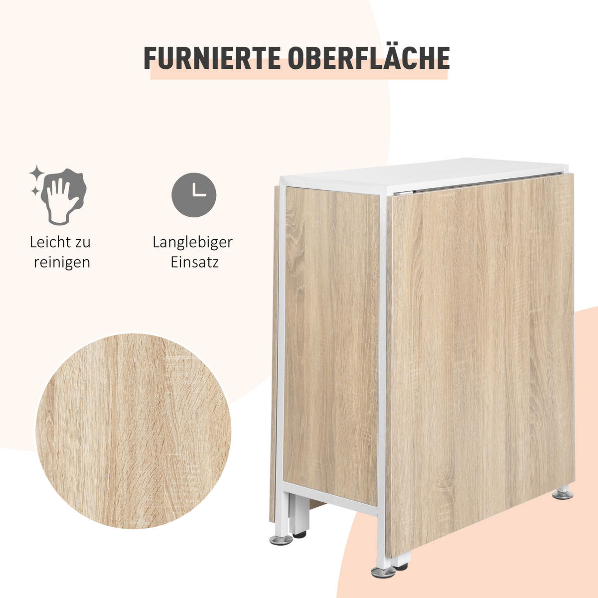 KLAPPTISCH Esstisch Beistelltisch Eiche Metallrahmen Küche Wohnzimmer Natur+Weiß - Naturfarben, Kunststoff (60/75/169cm) - HOMCOM