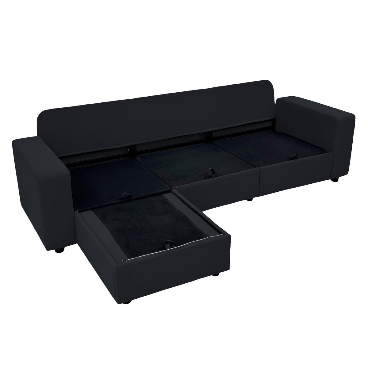 ECKSOFA 245.5/150.5/86.5 cm Schwarz mit Stauraum und Ottomane - Schwarz, Textil (245.5/150.5cm) - Oxeza