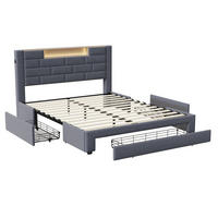 POLSTERBETT 160x200 cm, Grau, mit 3 Schubladen, LED & USB - Grau, Textil/Metall (160/200cm)