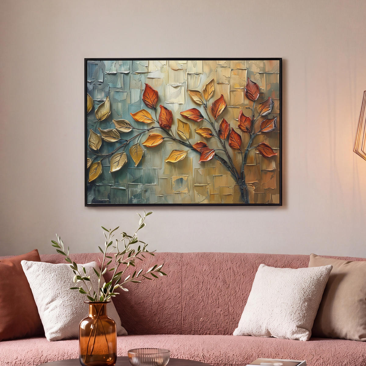 LEINWAND Bilder mit Rahmen - Baum - Abstrakt - Natur - Kunst - 70x50 - Goldfarben, Textil (70/50cm) - MuchoWow