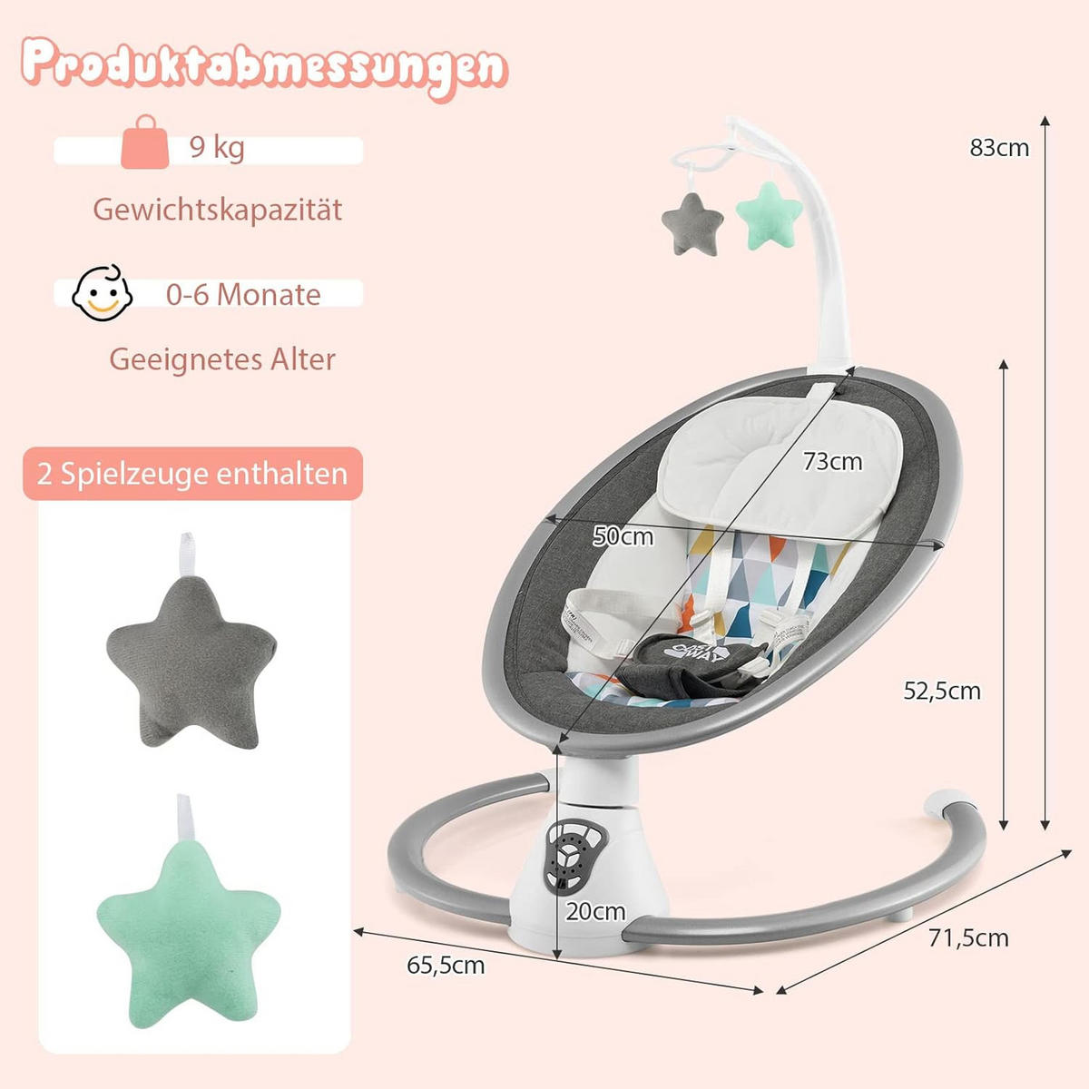 BABYSCHAUKEL Grau - Grau, Metall - COSTWAY