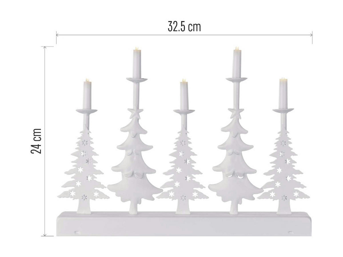 LED-WEIHNACHTSLEUCHTER mit Bäumen und Kerzen, Warmweiß, 24 cm, mit Timer - Weiß, Metall (32.5/24/5cm) - LAALU