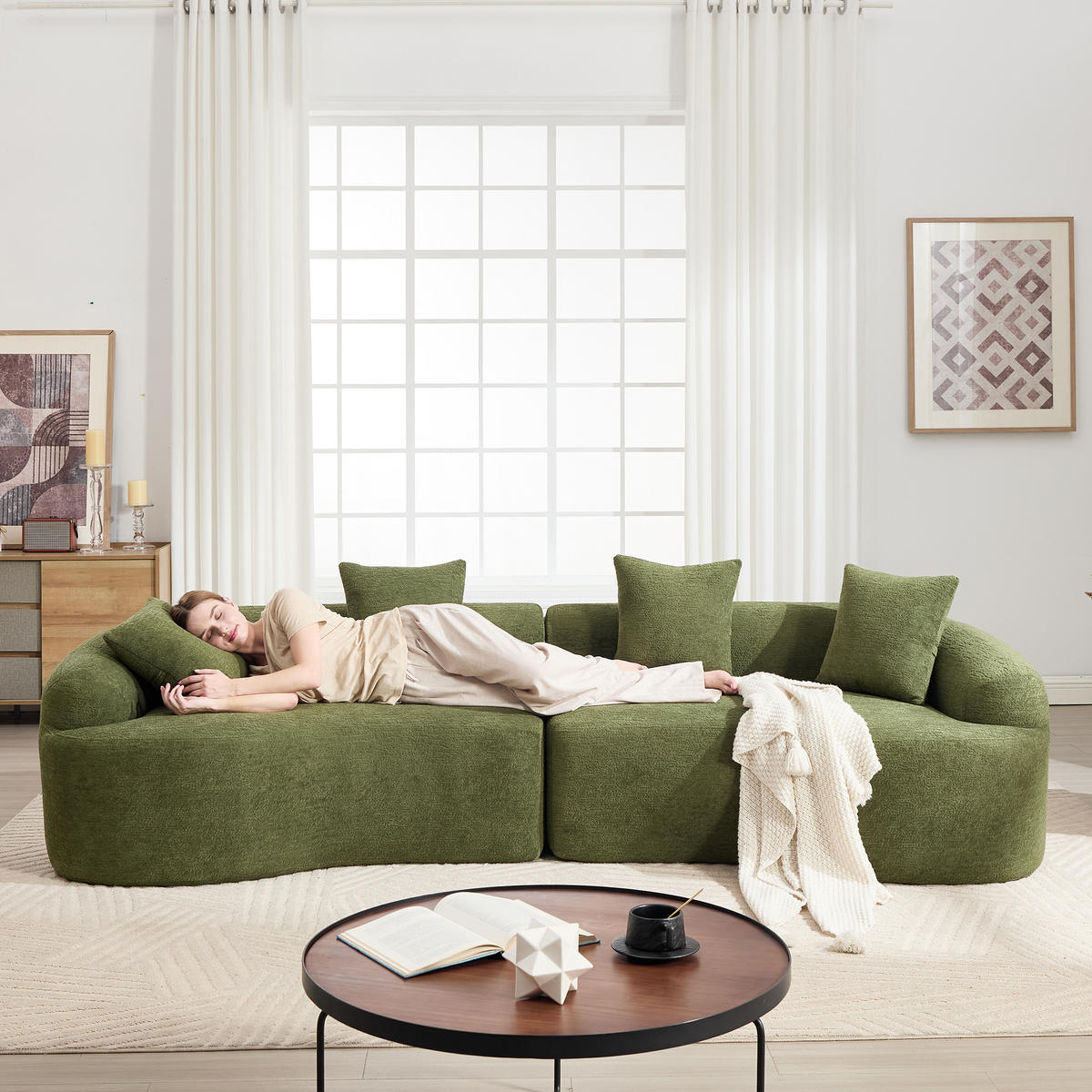 SOFA geschwungene Form 275 cm Chenille Grün - Grün, Kunststoff (115/63/275cm) - Meubliv
