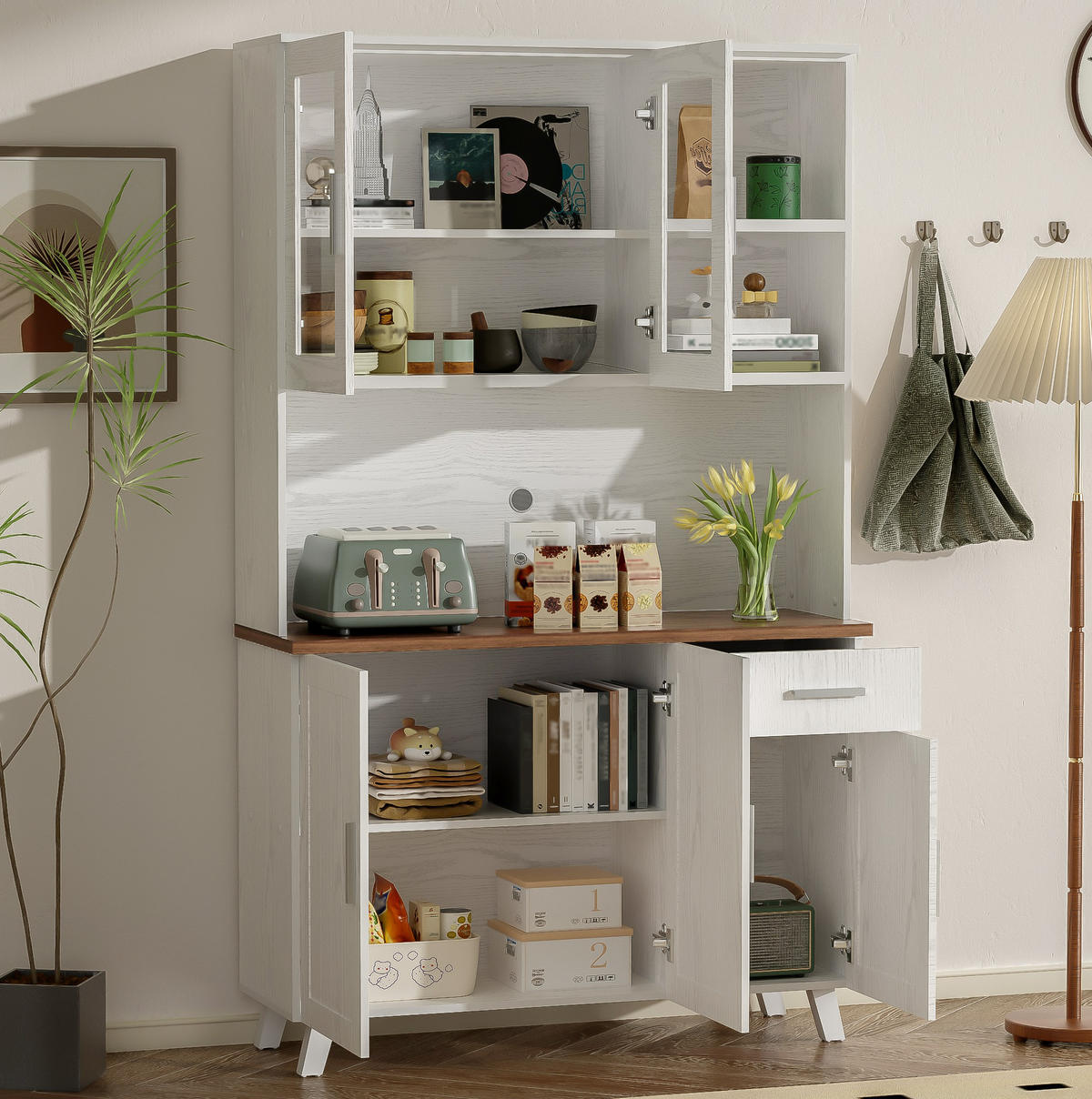 HOCHSCHRANK mit 5 Türen 114 x 40 x 190 cm Weiß/Braun - Weiß, Holzwerkstoff (40/190/114cm) - Meubliv