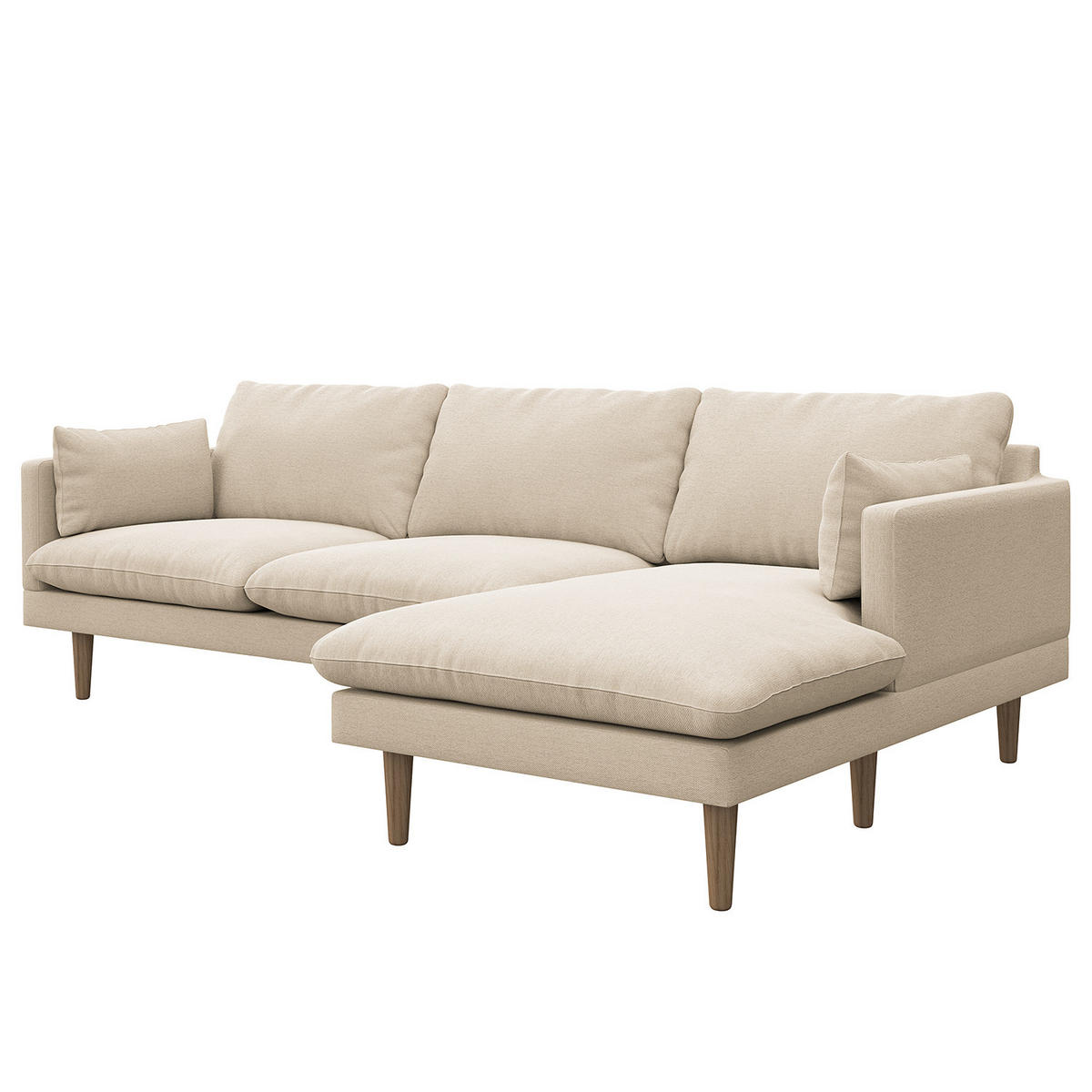 ECKSOFA mit Longchair - Webstoff - Beige/Buchefarben, Buchenholz/Textil (242/150cm) - home24