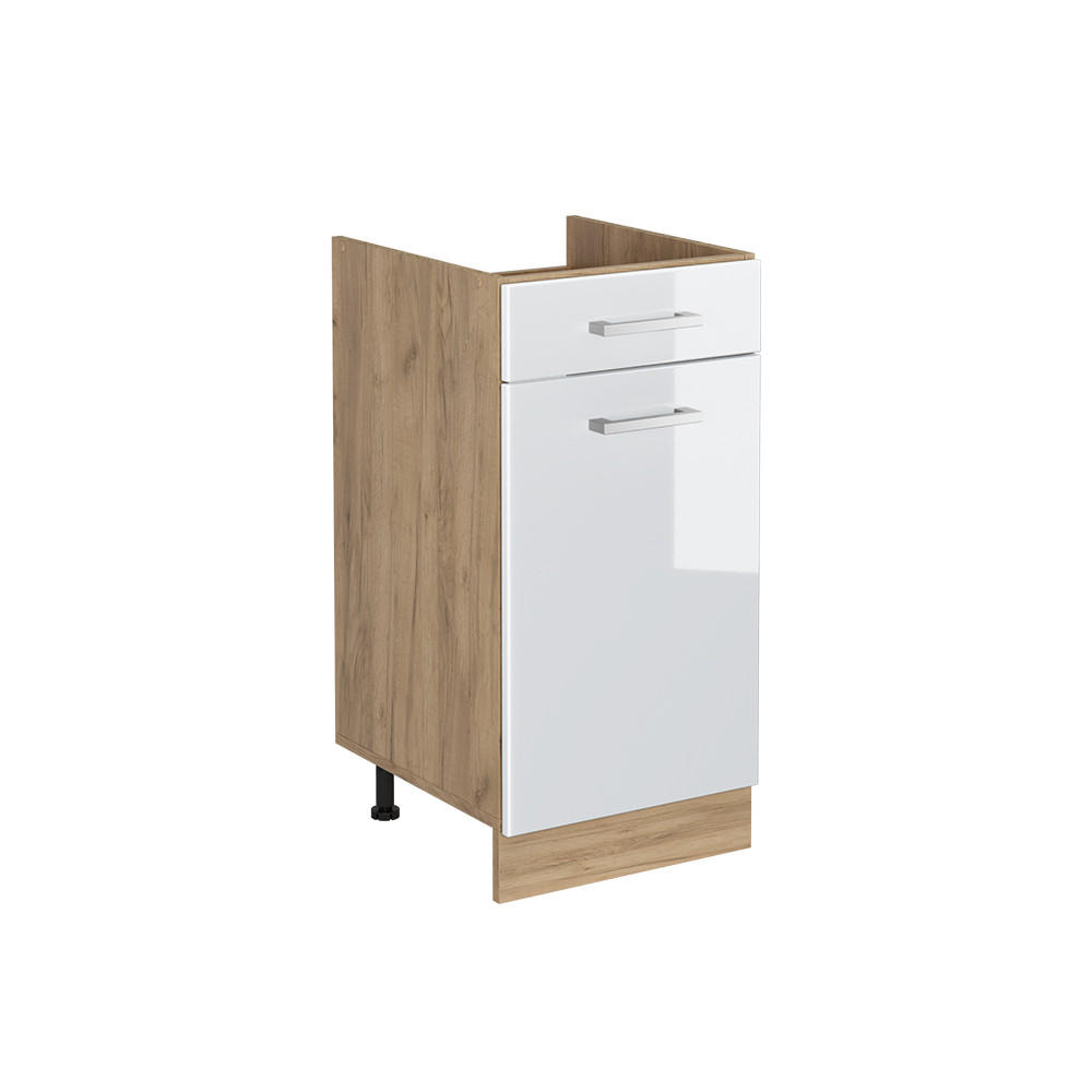 KÖKSUNDERSKÅP R-Line, Vit högblank/Goldkraft ek, 40 cm utan bänkskiva Vit högglans, Honungsek 81.6/40/46 cm