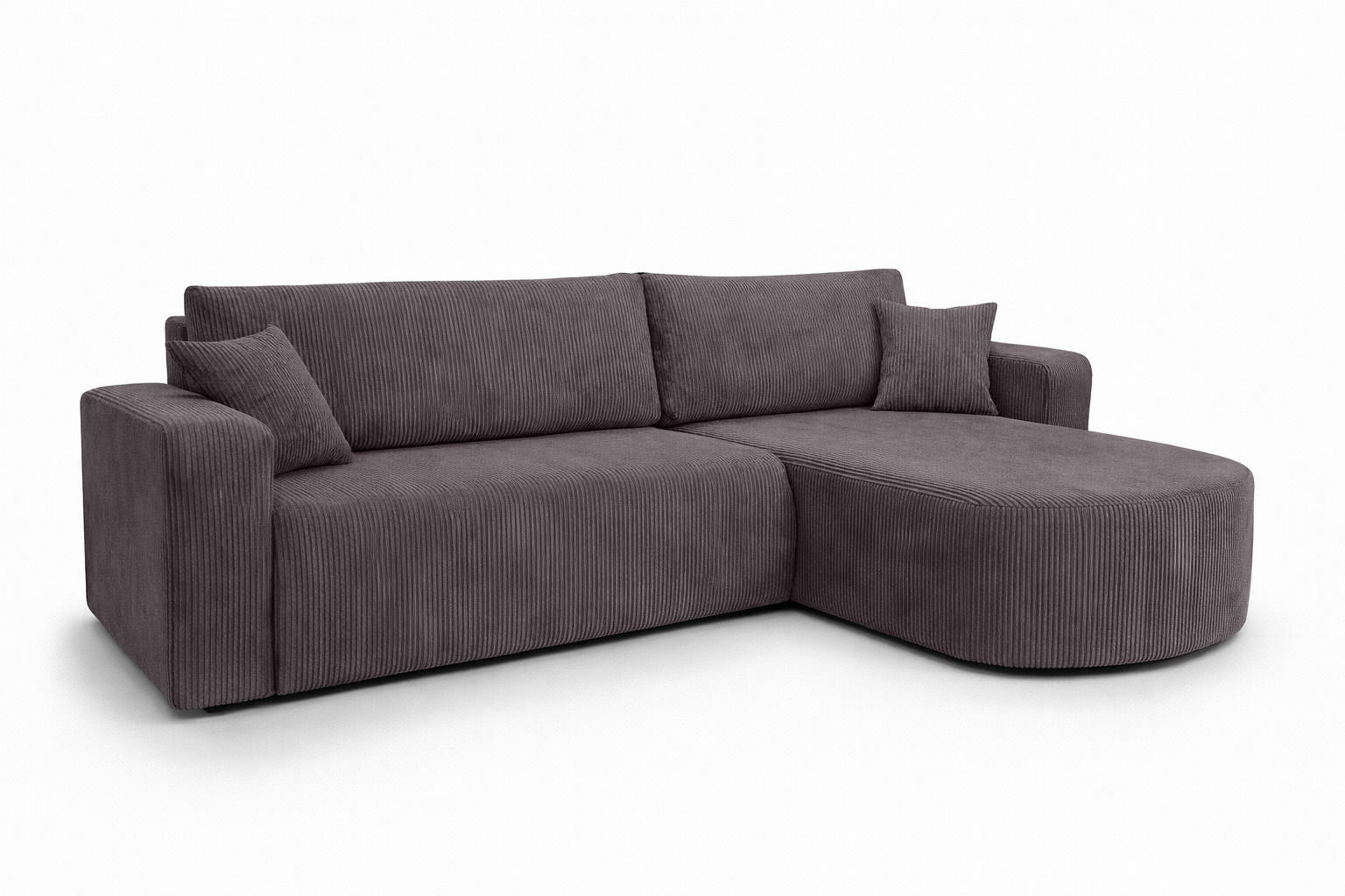 ECKSOFA Mit Schlaffunktion, Cordstoff Poso, Dunkelgrau, Rechts, ROUND ONE XL - Dunkelgrau, Holz (271/175cm) - Kaiser Möbel