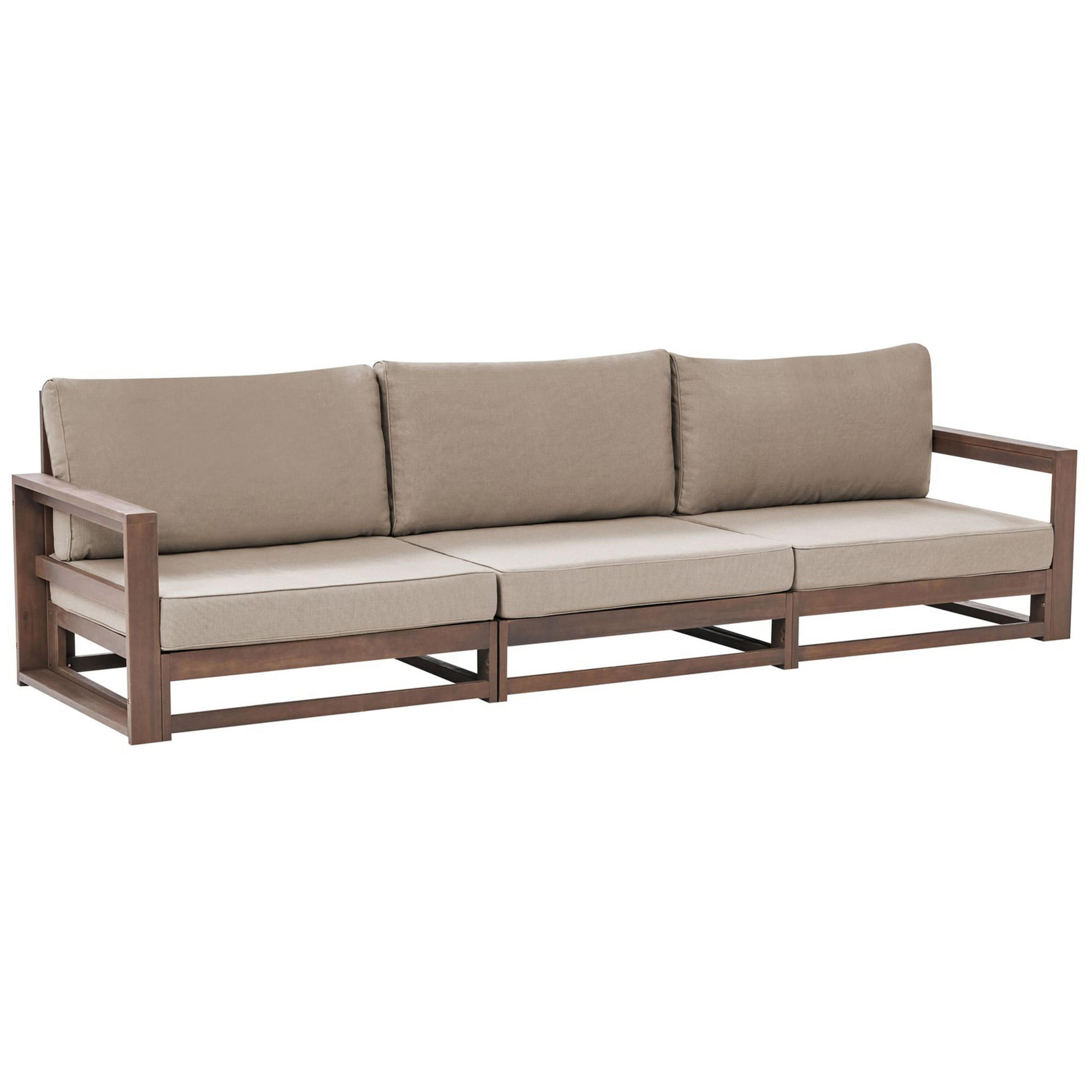 GARTENSOFA 3-Sitzer zertifiziertes Holz dunkelbraun modular Auflagen taupe Timor II - Beige/Braun, Holz (269/72/75cm) - Beliani