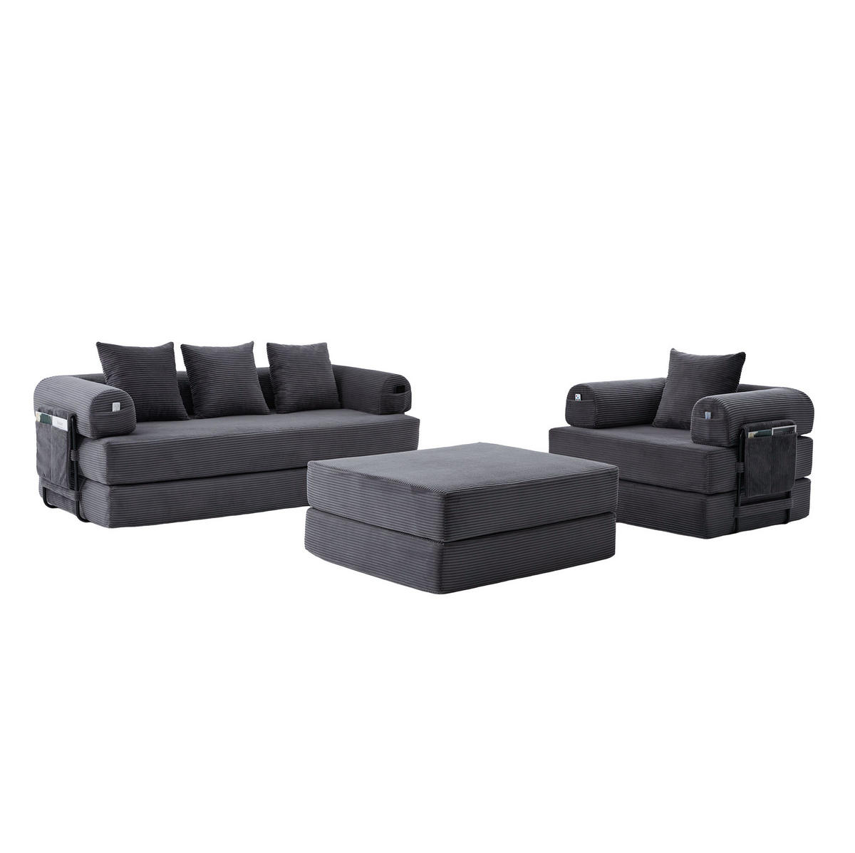 SOFA modular 3-tlg. 200 x 94 x 67 cm Cord Dark Gray - Dunkelgrau, Kunststoff (190/67/312cm) - Meubliv