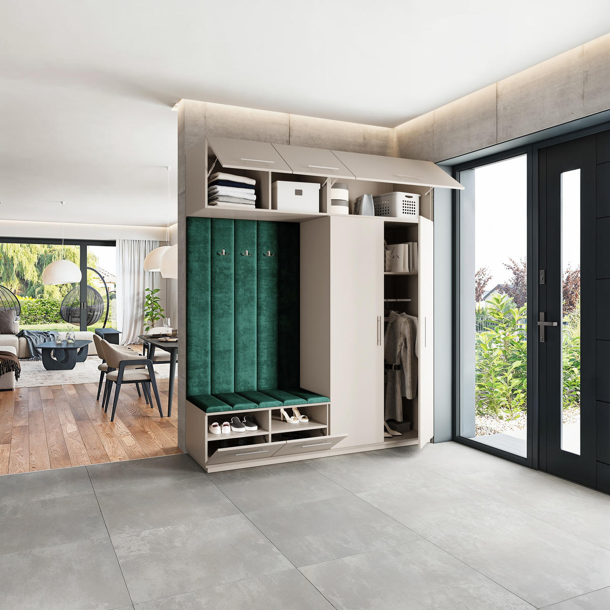 GARDEROBENSCHRANK REMA 200/240/60 cm Modern Garderobe-Set Kaschmir - Kaschmir/Grün, Holzwerkstoff (200/240/60cm) - MASSENO