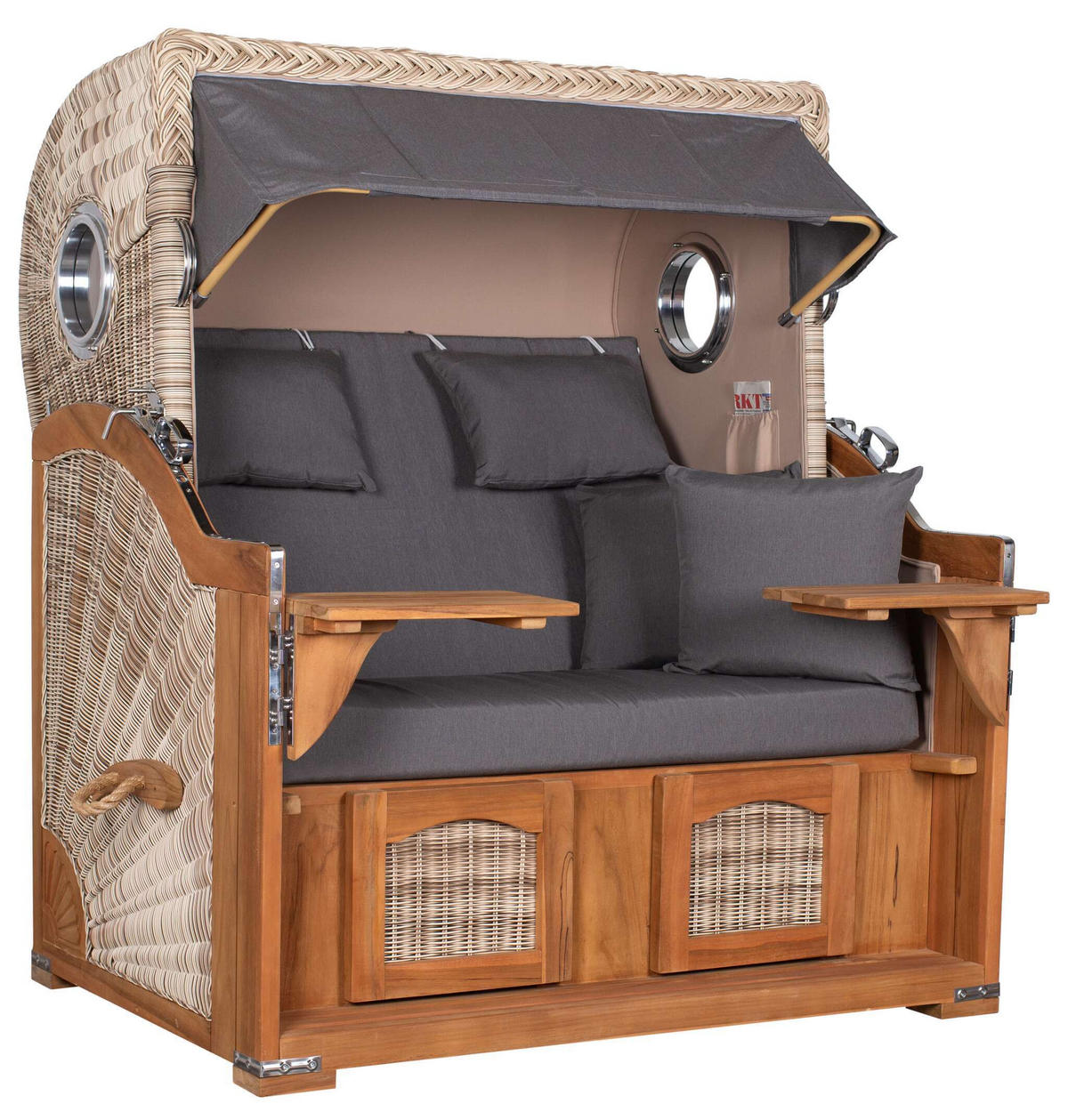 STRANDKORB XXL Düne Grande Teak PE Shell - Braun/Grau, Metall (142/170/95cm) - Mr. Deko