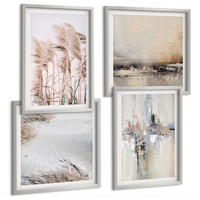 BILDER SET 4er Set - 50x50 cm & 40x60 cm Silberner Rahmen - Abstrakte Vegetationsmuster - Silberfarben, Kunststoff (50/50cm) - TULUP