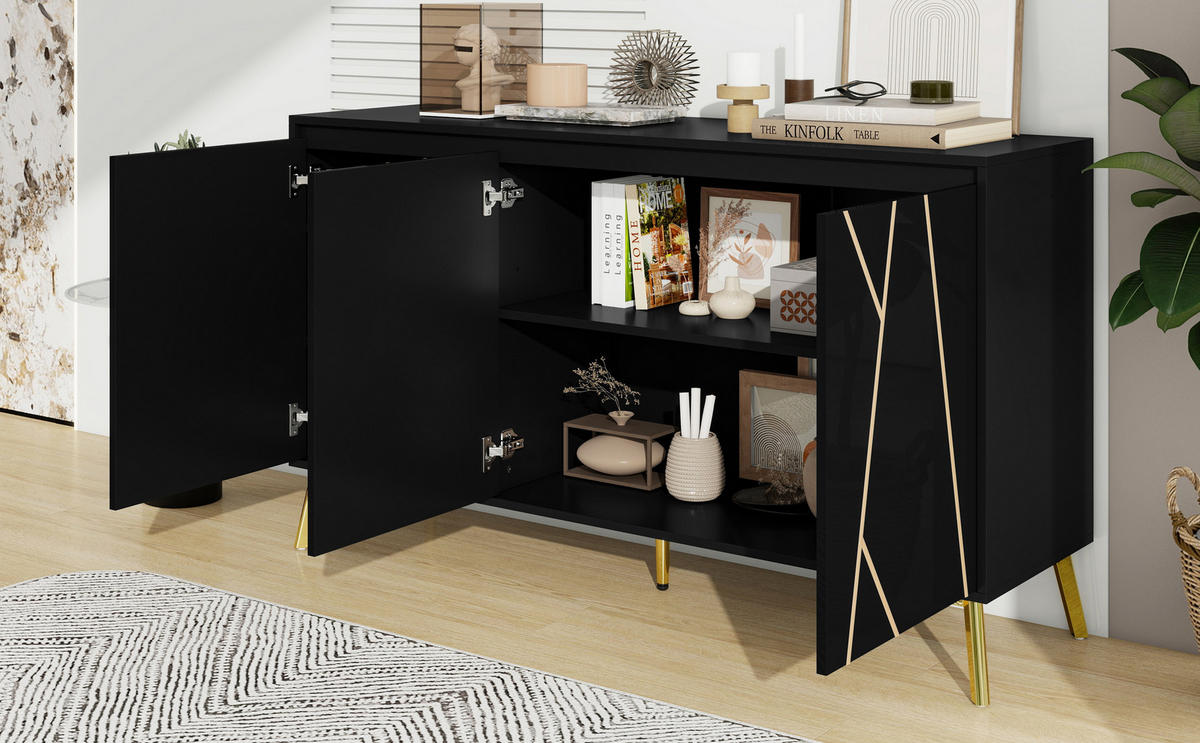SIDEBOARD Schwarz Gold - Schwarz, Holzwerkstoff (140/80/40cm) - Urban Meuble