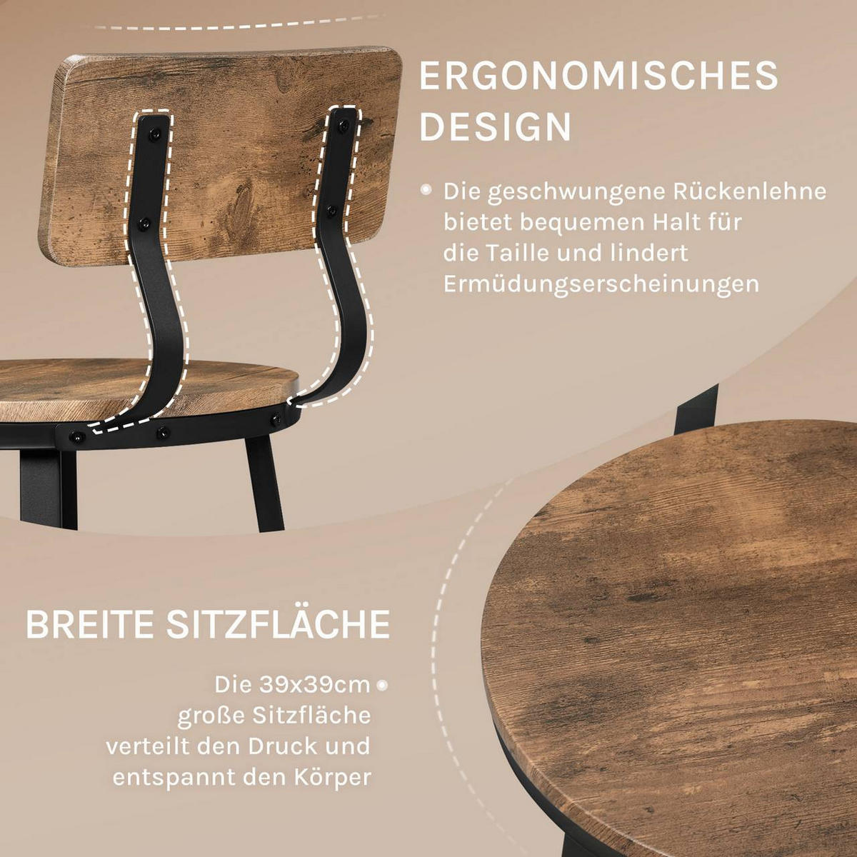 BARHOCKER 4er Set, Metallgestel, Vintagebraun - Dunkelbraun/Schwarz, Holzwerkstoff/Metall (51.5/89/51.5cm) - Woltu