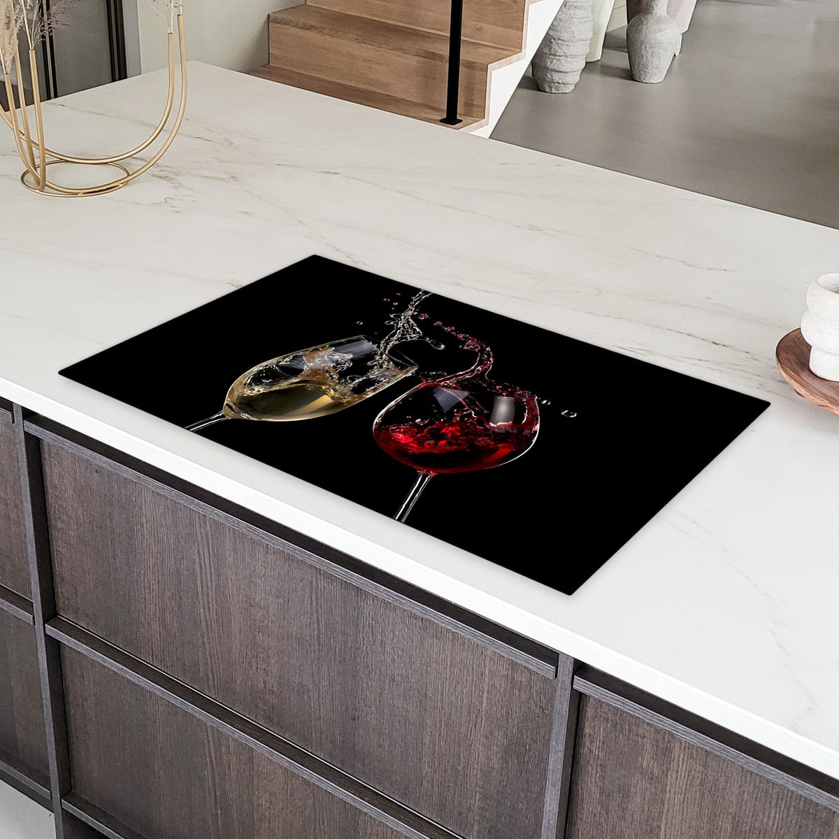 HERDABDECKPLATTE Rotwein - Weißwein - Glas - Schwarz Induktionsschutz 91.6x52.7 cm - Weinrot, Kunststoff (91.6/52.7/0.2cm) - MuchoWow