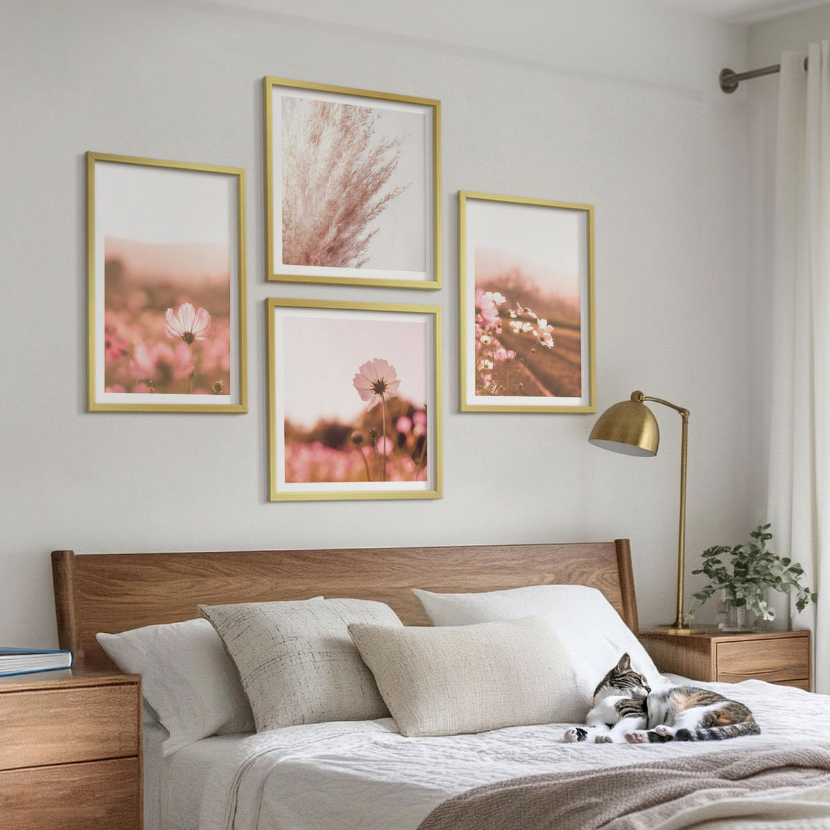 BILDER SET 4er Set - 50x50 cm & 40x60 cm Goldrahmen - Wildblumen auf den Wiesen im Sommer - Goldfarben, Kunststoff (50/50cm) - TULUP