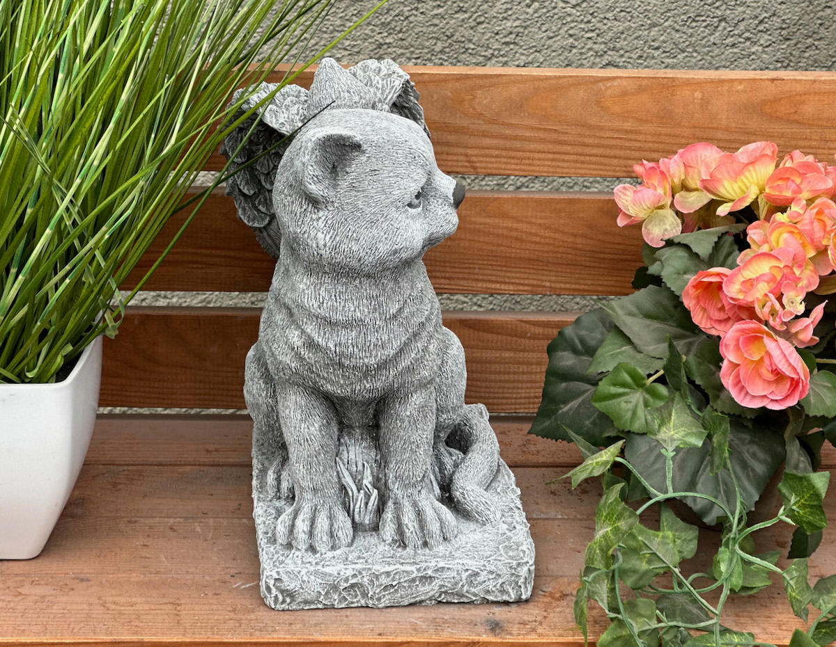 STEINFIGUR Katzenengel Katze Engel frostfest Steinguss Katzengrab - Grau, Stein (19/28/14cm) - stoneandstyle