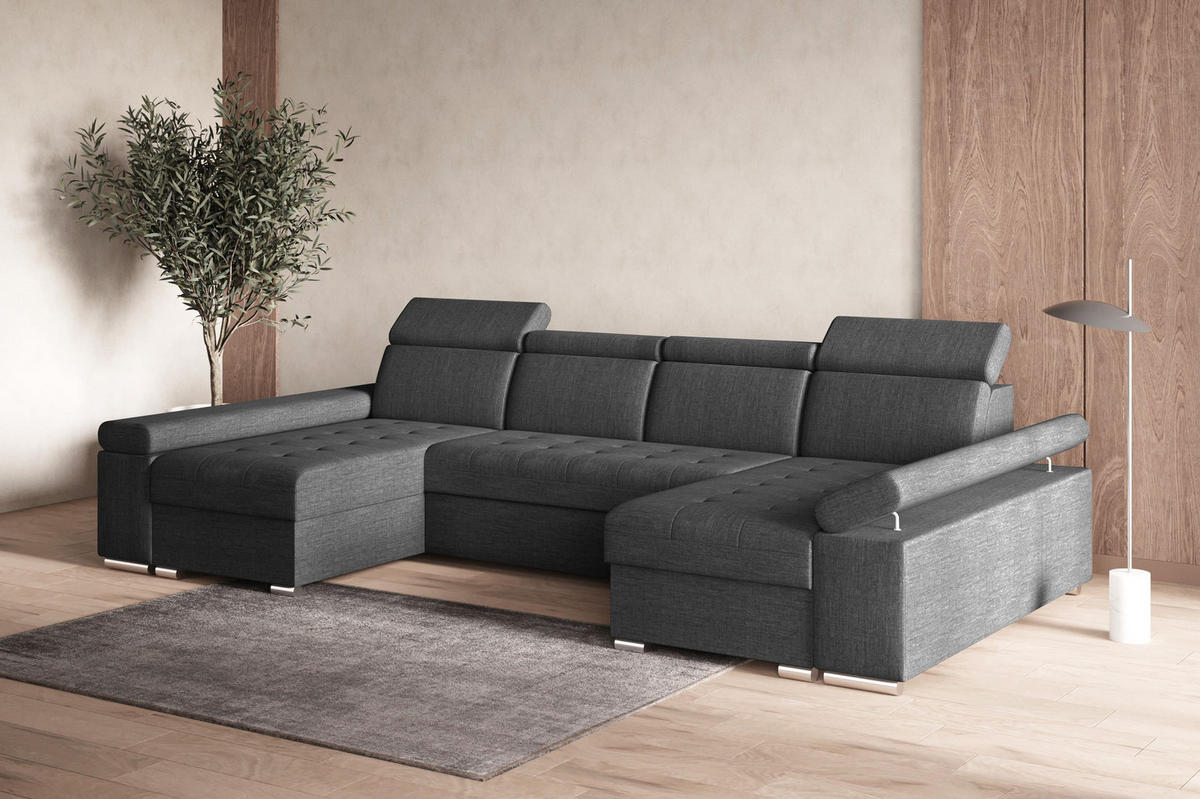 WOHNLANDSCHAFT - Ecksofa U - Luka U - Dunkelgrau (Twist 23) - Dunkelgrau, Holzwerkstoff (330/94/168cm) - Möblo