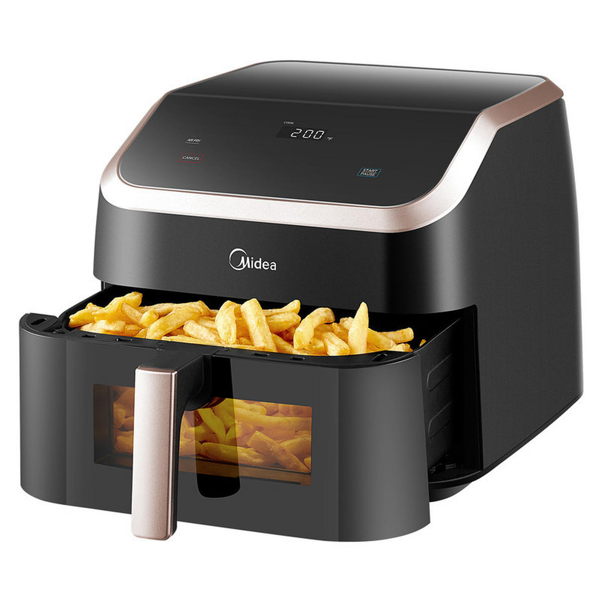 HEISSLUFTFRITTEUSE XXL – 9 L, 8-in-1, Öl-frei, Grillen, Backen, Braten - Schwarz, Metall (27/34/30cm) - Kaket