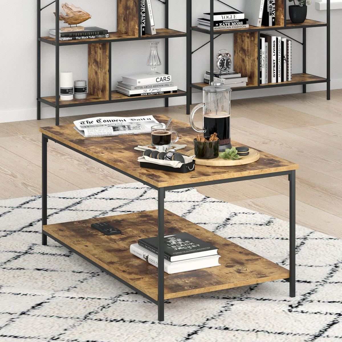 COUCHTISCH Fyrk, Eiche rustikal/Schwarz, 108 x 52 cm - Alteiche/Schwarz, Holzwerkstoff (52/108/45cm) - Vicco