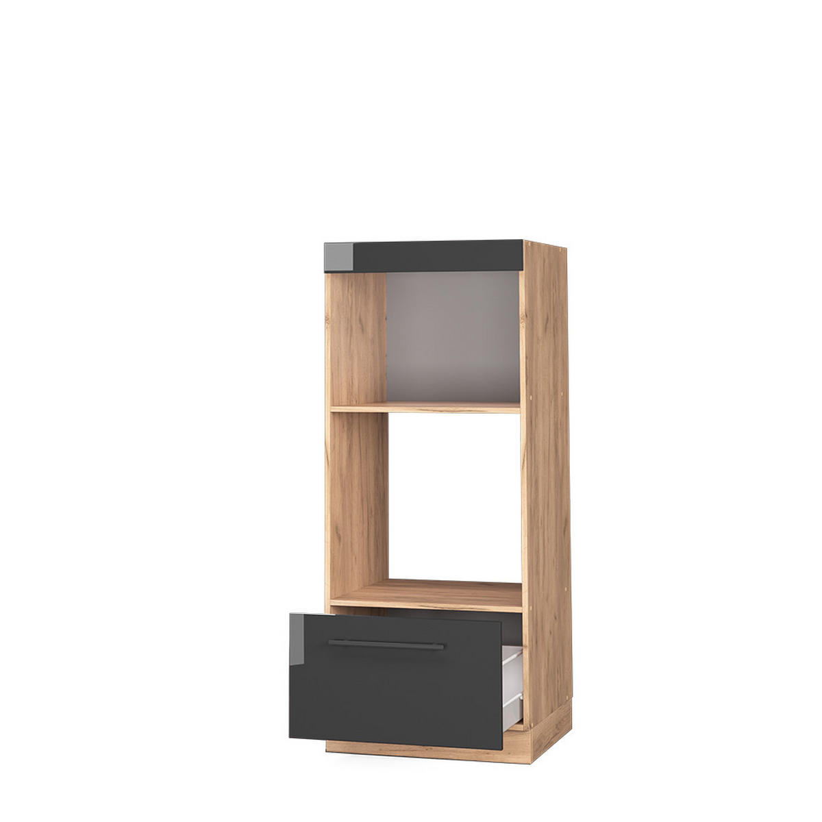 MIKROWELLENSCHRANK Fame-Line Anthrazit Hochglanz 60 cm offen - Honigeiche/Schwarz Hochglanz, Holzwerkstoff (60/153.6/58.1cm) - Vicco