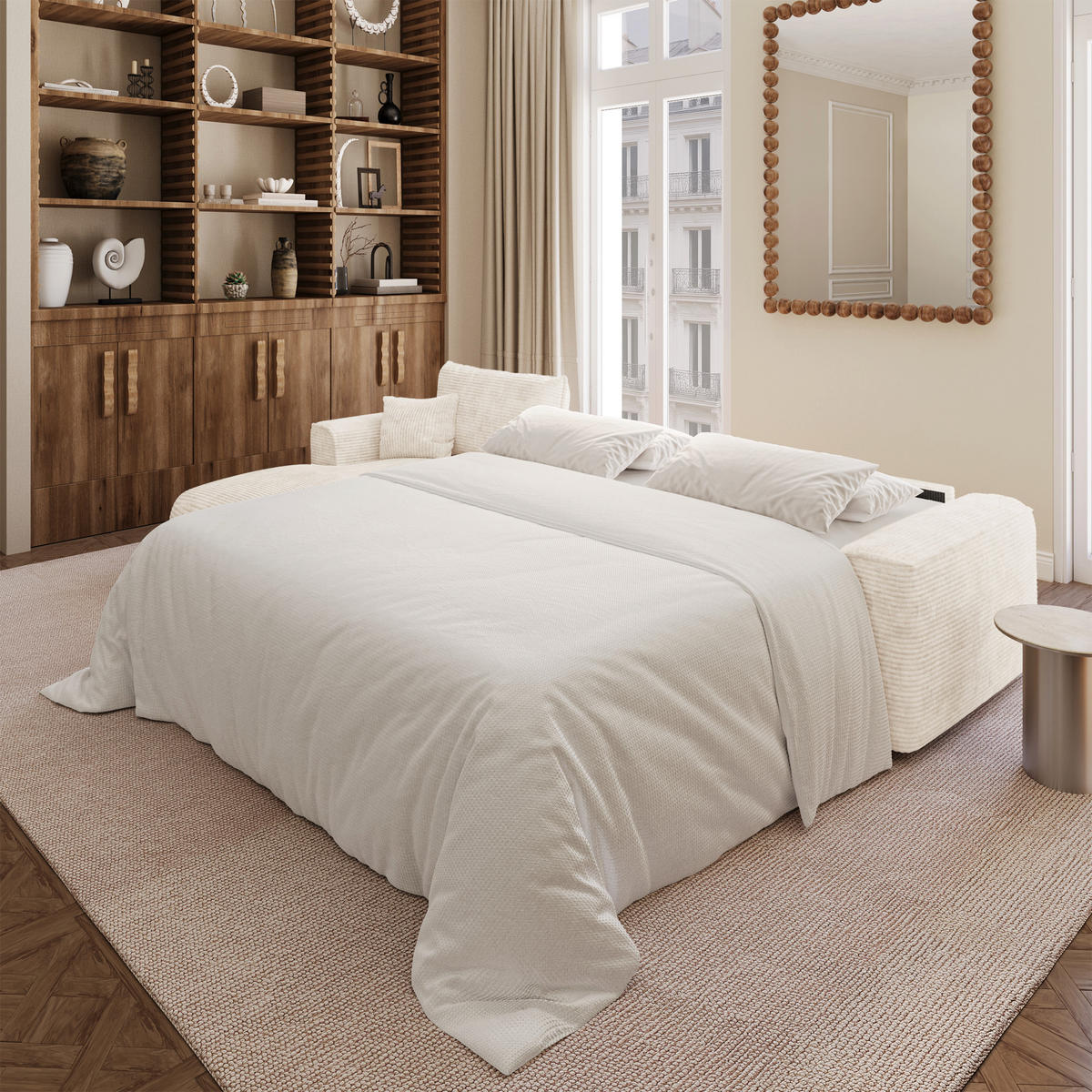 SCHLAFSOFA Express COMO Cord Creme 300cm - Creme, Textil (300/165cm) - Premium Interiors