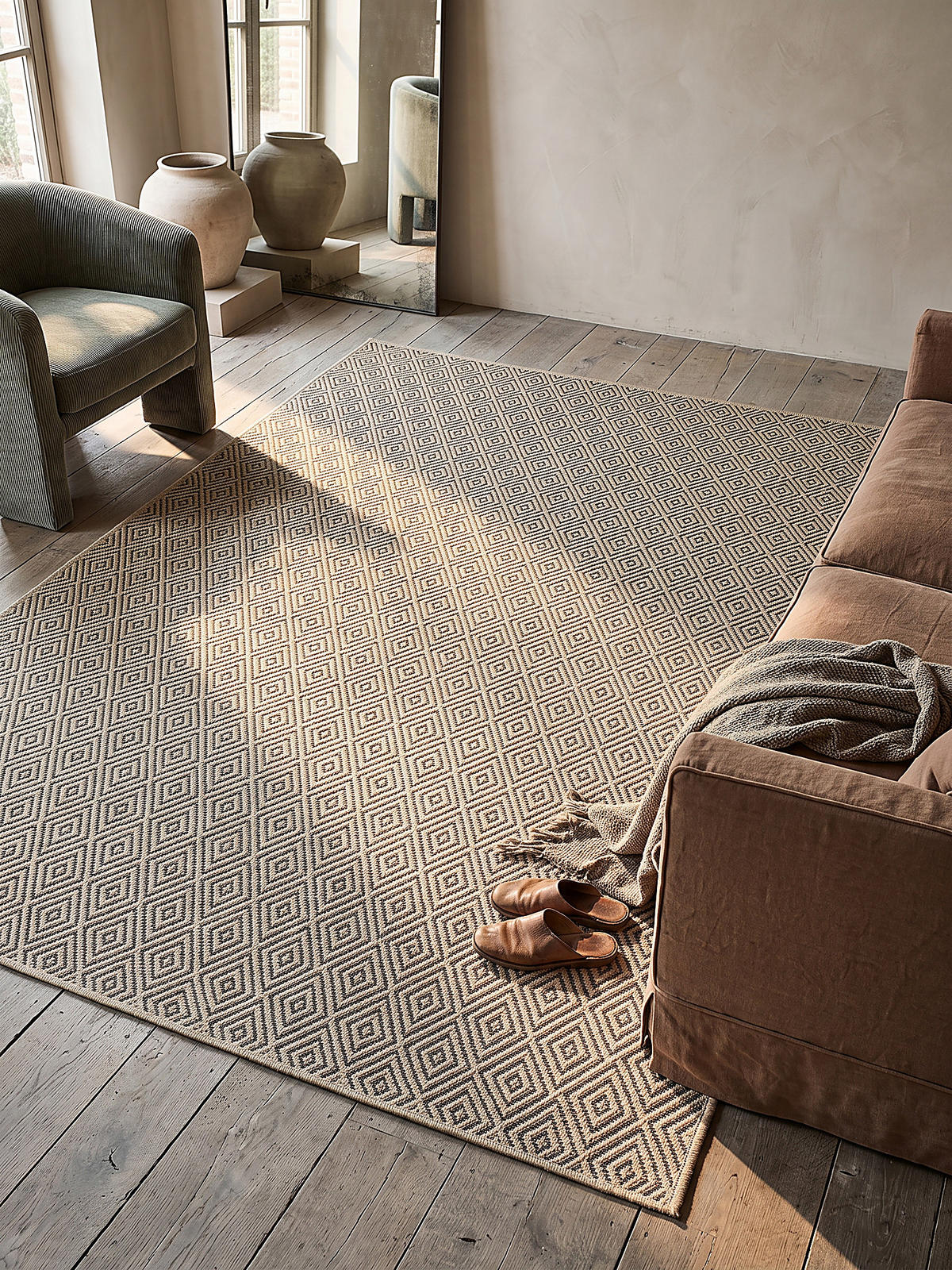 FLACHWEBTEPPICH Karo CORDEV Polypropylen Natur 160 x 230 cm - Beige, Textil (160/230cm) - KADIMA DESIGN