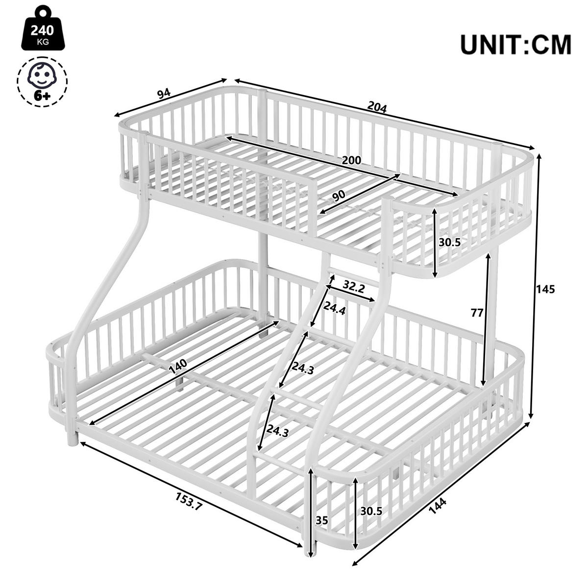 ETAGENBETT Eisen 90/200 cm + 140/200 cm Weiß - Weiß, Metall - Raumix