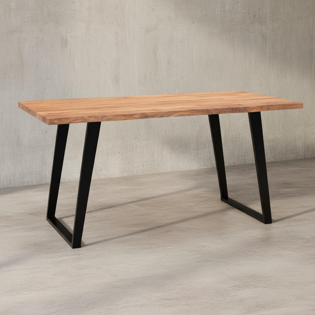 ESSTISCH Massivholz Baumkante Metall U-Gestell Handgefertigt ATOLL, Goldbraun-Schwarz 200x100x76 cm - Schwarz/Braun, Holz/Metall (100/200/76cm) - KADIMA DESIGN