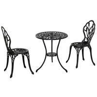 DINING-LOUNGESET aus Aluminium Ø60x67 cm Schwarz mit 2 Klappstühlen und Schirmloch - Schwarz, Metall - Modfu
