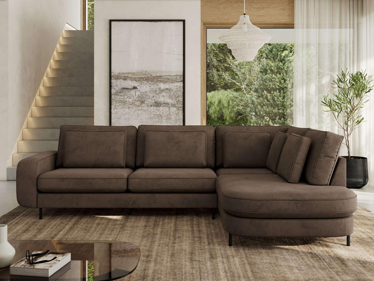 ROHOVÁ SEDAČKA CALENO L - Hnědá Samet - Levá Strana - černá/hnědá, kov/textil (317/225cm) - MKS