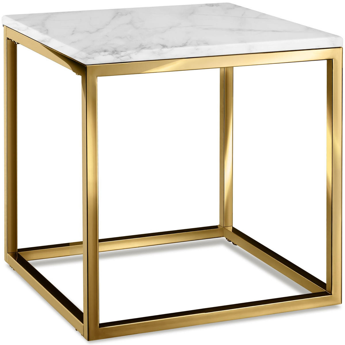 MARMOR-BEISTELLTISCH Alysia, mit höhenverstellbaren Kunststofffüßen, gold/weiß - Goldfarben/Weiß, Kunststoff (45/45/47.5cm) - tectake