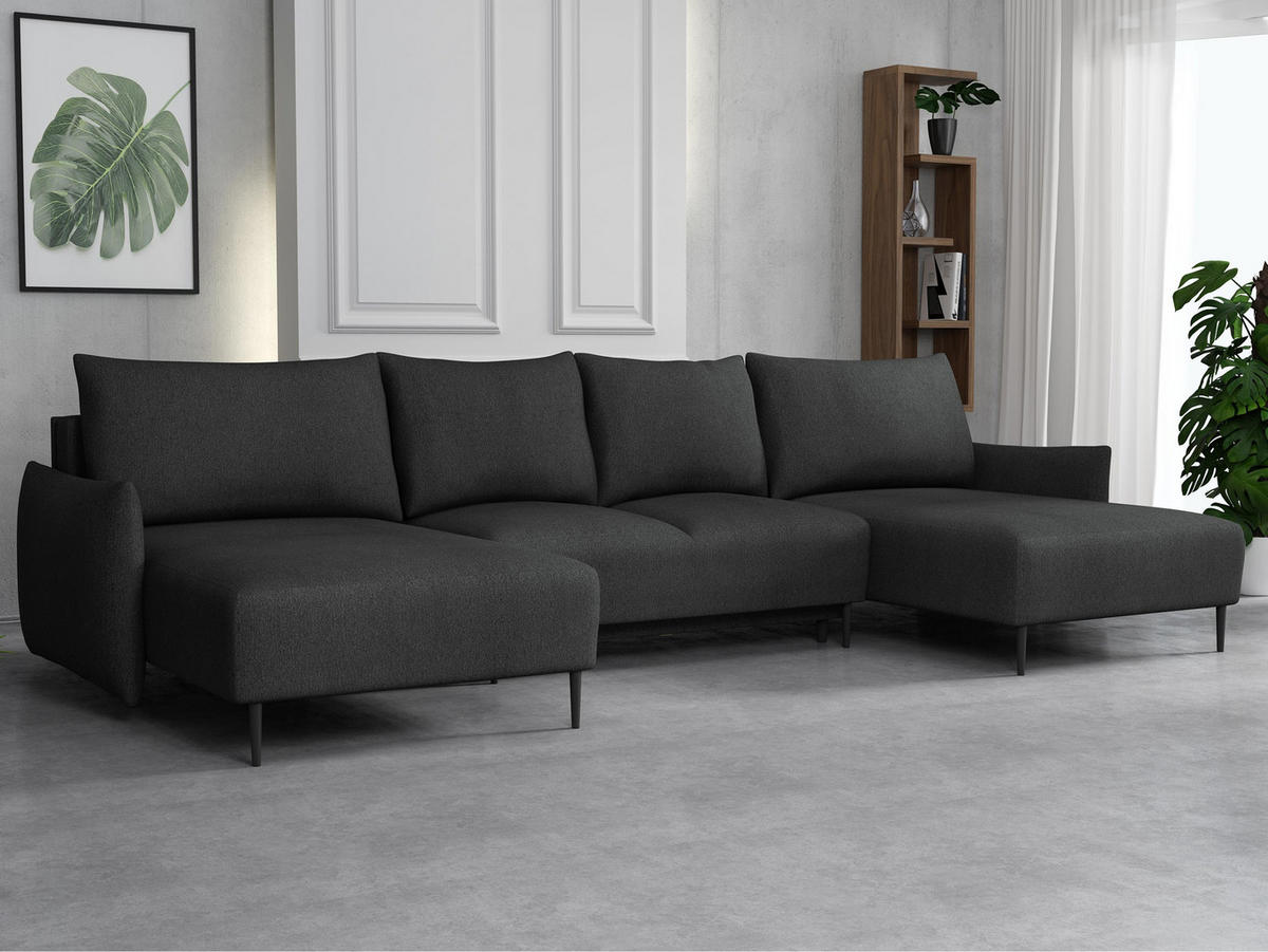 WOHNLANDSCHAFT Santi U - Dunkelgrau/Schwarz, Holz/Textil (328/88/160cm) - MIRJAN24