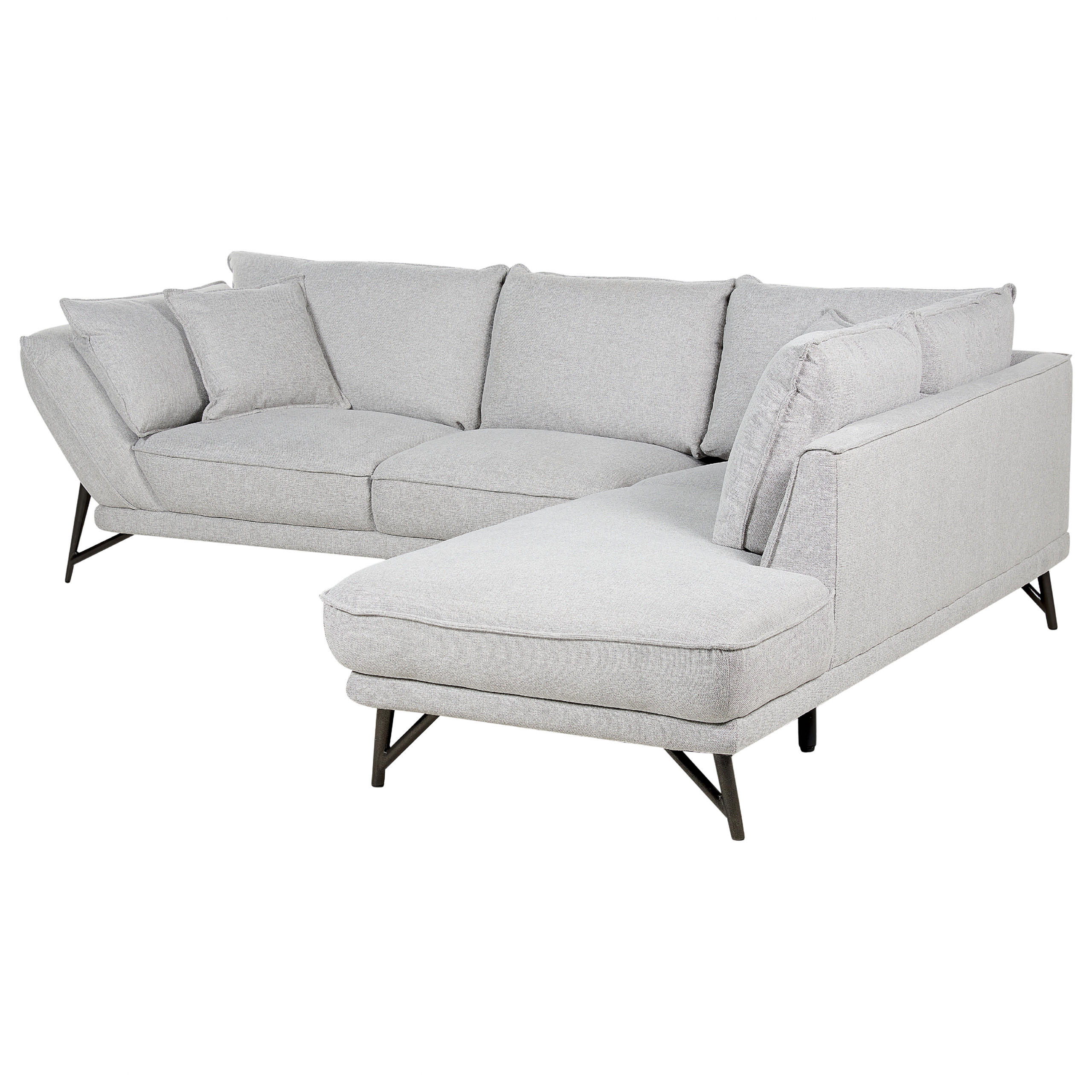3-SITZER-ECKSOFA Leinen hellgrau rechtsseitig Elga - Schwarz/Grau, Textil (265/220cm) - Beliani