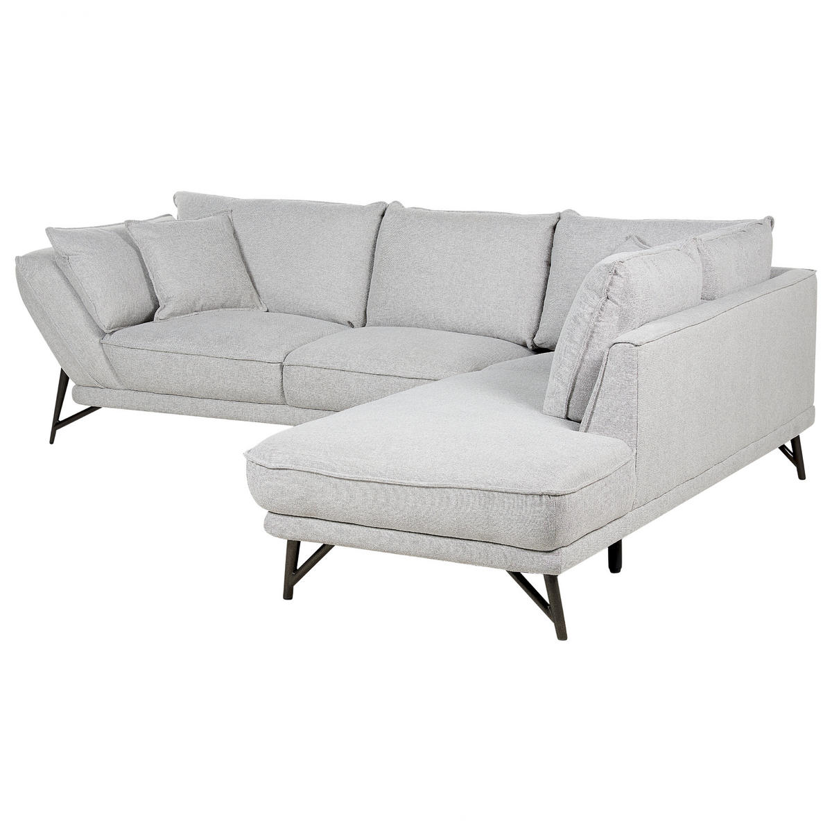 3-SITZER-ECKSOFA Leinen hellgrau rechtsseitig Elga - Schwarz/Grau, Textil (265/220cm) - Beliani