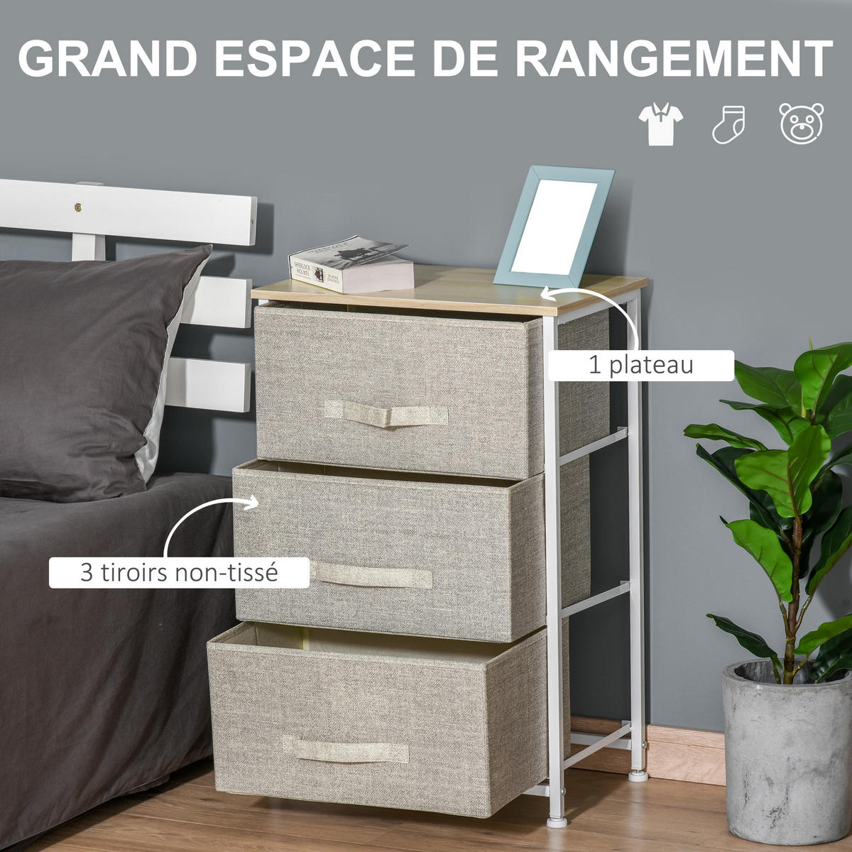 KOMMODE DE-12474 3 Schubladen 45/30/71 cm Grau - Grau, Holzwerkstoff (45/71/30cm) - ComfortXL
