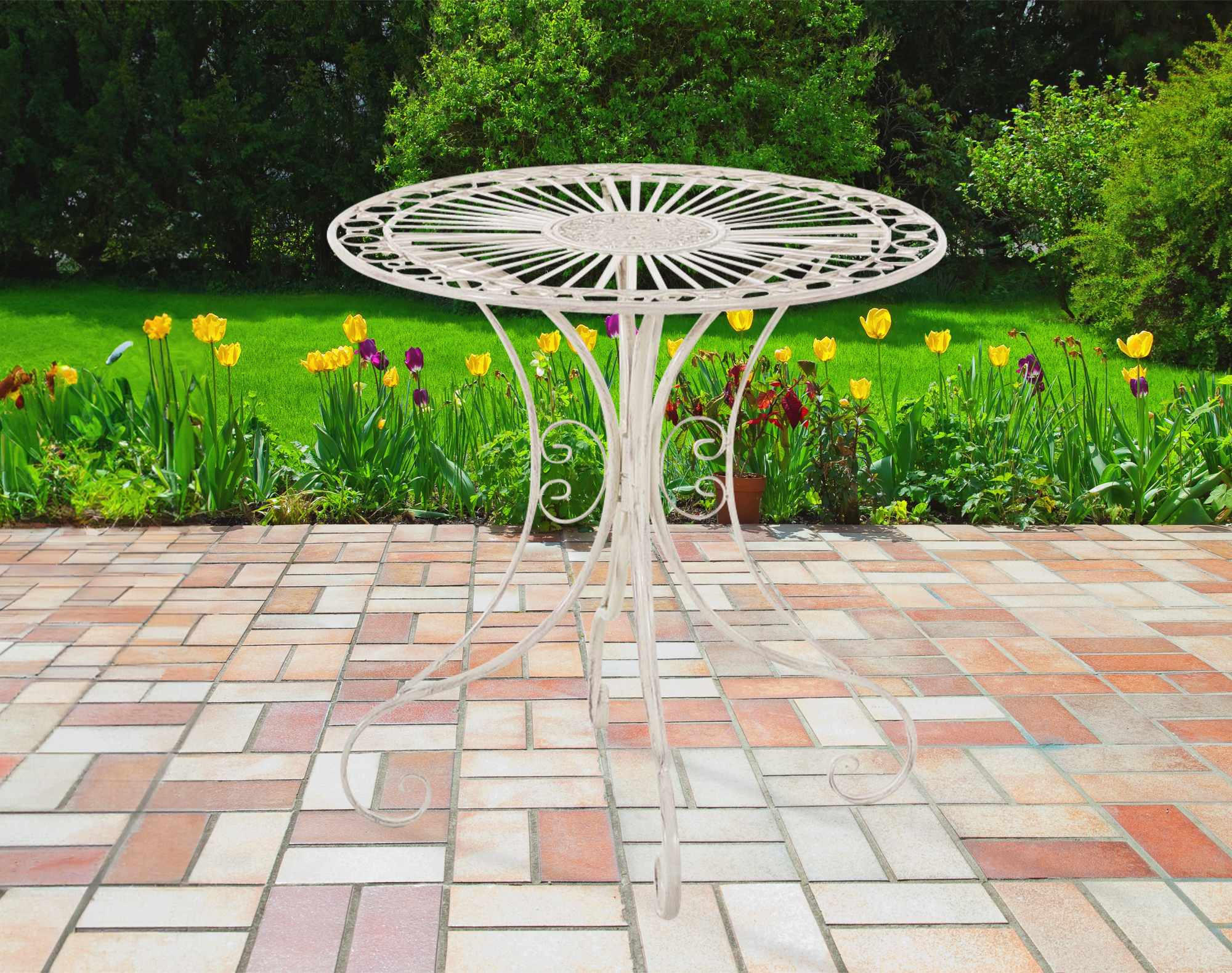 GARTENTISCH rund Ø70 cm Metall antik-creme - Creme, Metall (70/70/73cm) - CLP