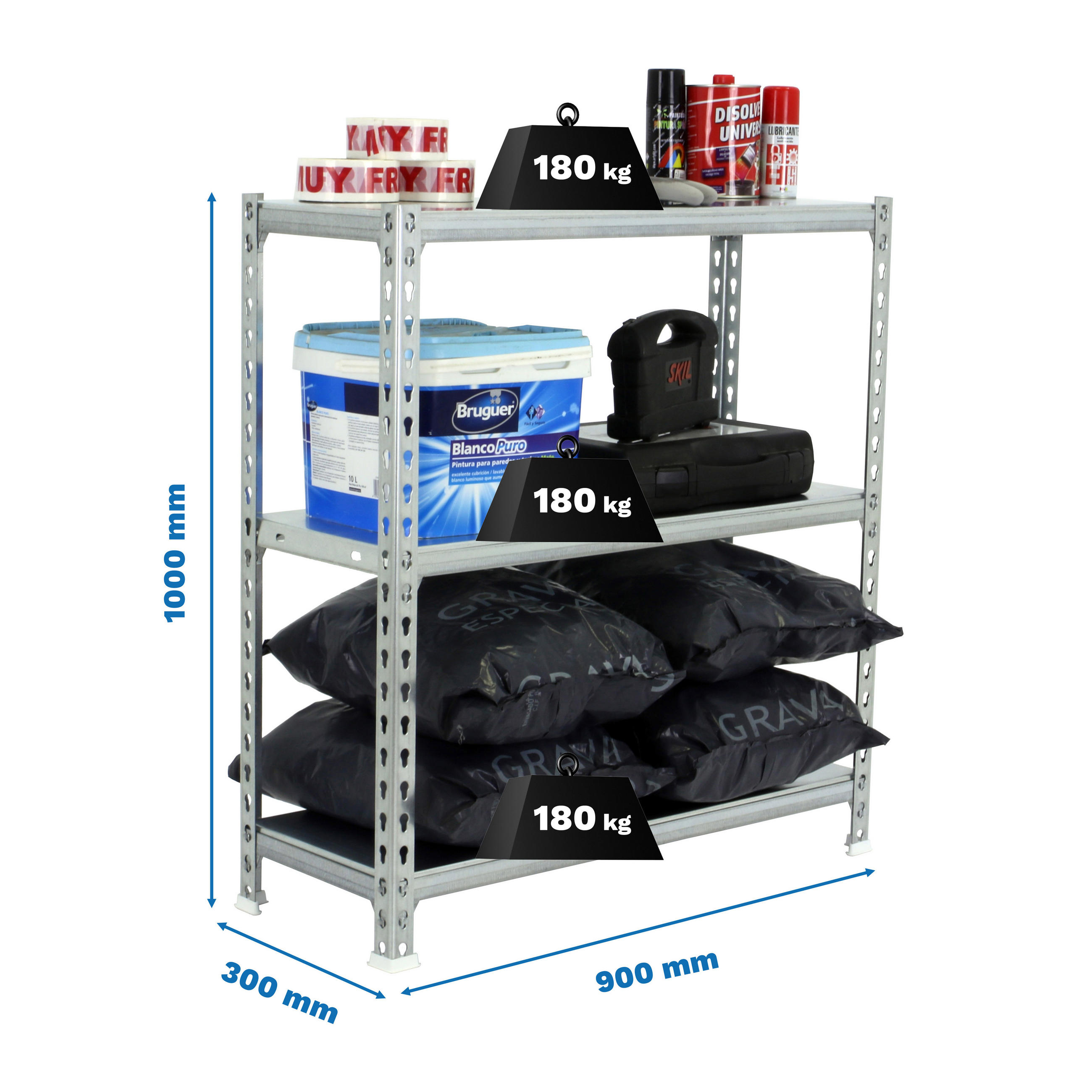 PROREGAL SCHWERLASTREGAL Silber 90cm × 30cm × 100cm