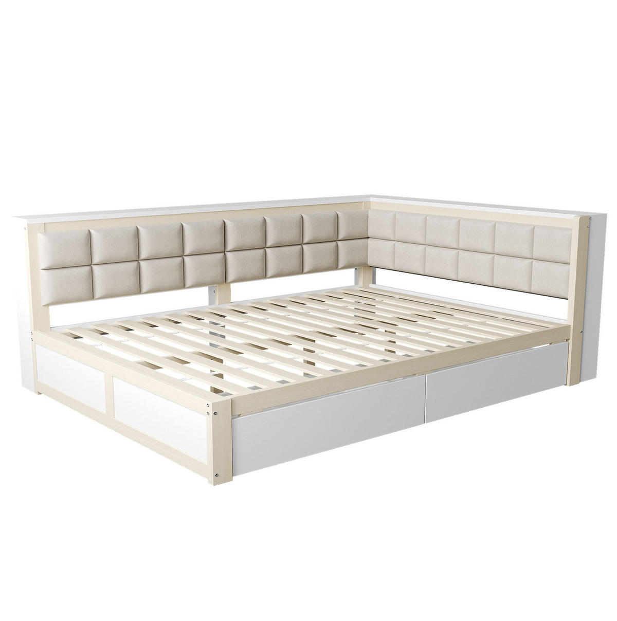 BETT 140/200 cm mit Rückenlehne und 2 Schubladen – inkl. Lattenrost - Weiß, Holz (140/200cm) - BEAOK
