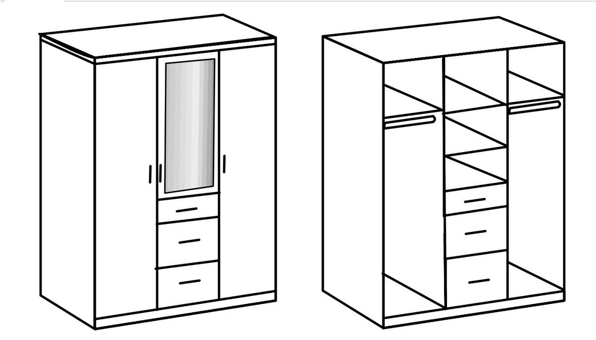 KLEIDERSCHRANK Joker in Weiß Flagstaff Eiche - Drehtürenschrank 3 türig mit Spiegel - Weiß, Holzwerkstoff (135/199/58cm)