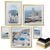 WANDBILDER 5er Set - 50x50 cm & 20x30 cm & 40x60 cm Goldrahmen - Gebäude am Weißen Meer, Griechenland - Goldfarben, Kunststoff (40/60cm) - ArtPrintCave