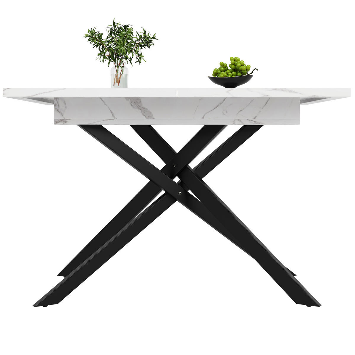 JEDÁLENSKÝ stôl 120-160/80/76,5 cm MDF biela/čierna, rozkladací - biela, kompozitné drevo (160/80/76.5cm) - BEAOK