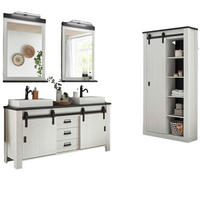 BADMÖBEL-SET weiß Pinie, anthrazit Landhaus, Doppelwaschtisch mit Waschbecken und LED - Anthrazit/Weiß, Holzwerkstoff/Metall (277/210/43cm) - Furn.Design