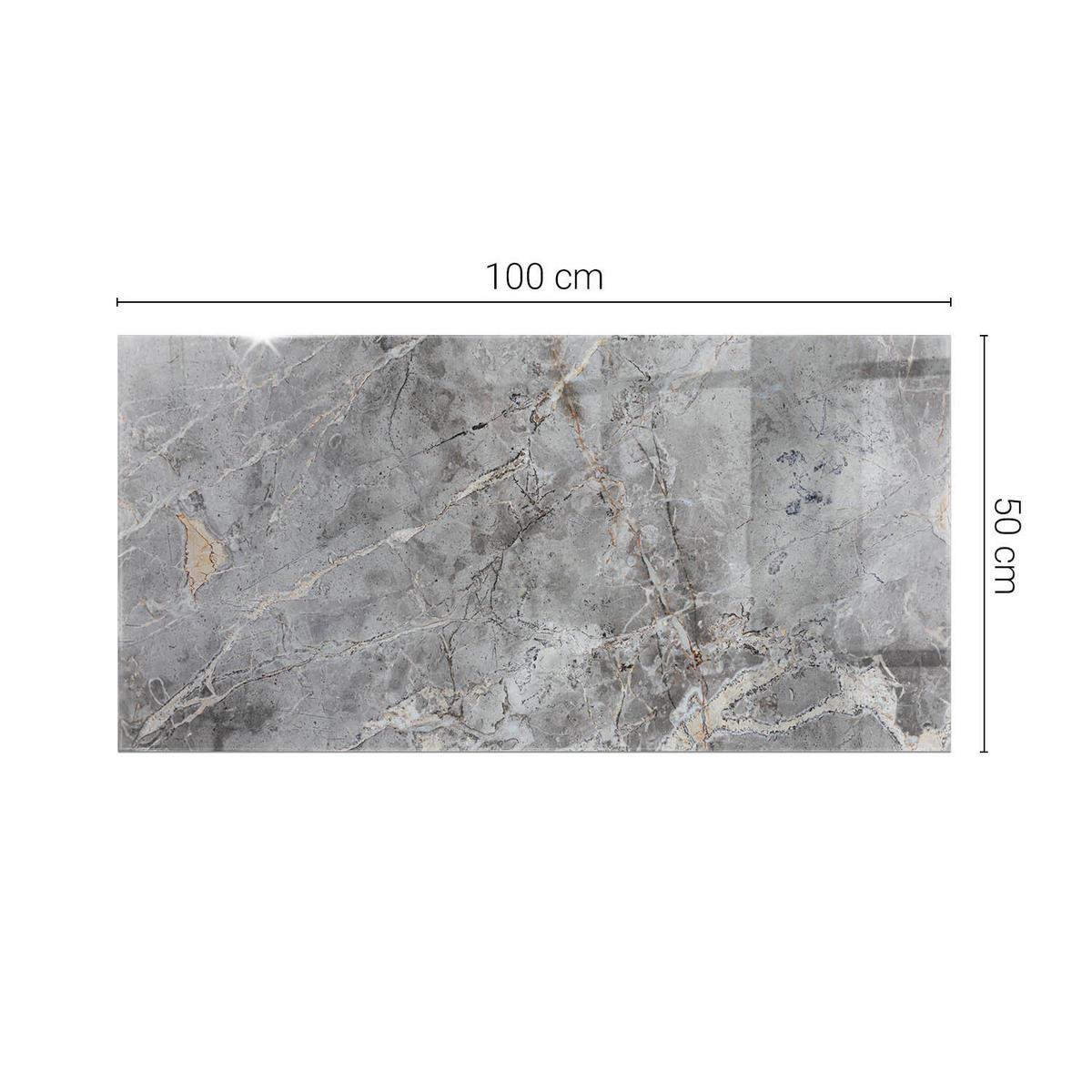 TISCHPLATTE 100x50 cm Naturmarmor Optik - Hellgrau/Grau, Glas (100/50/0.4cm) - TULUP