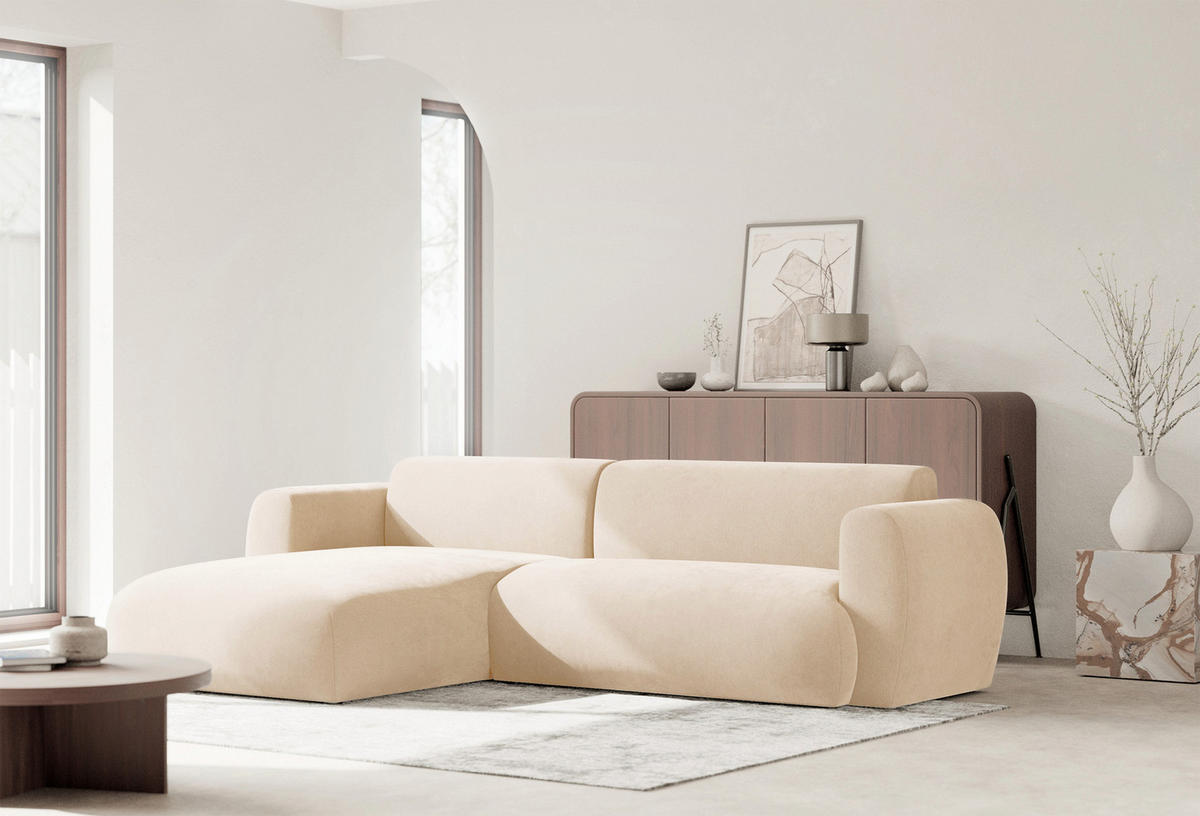 ECKSOFA Emia Hellbeige links - Ecru/Schwarz, Kunststoff/Textil (262/156cm) - Selsey