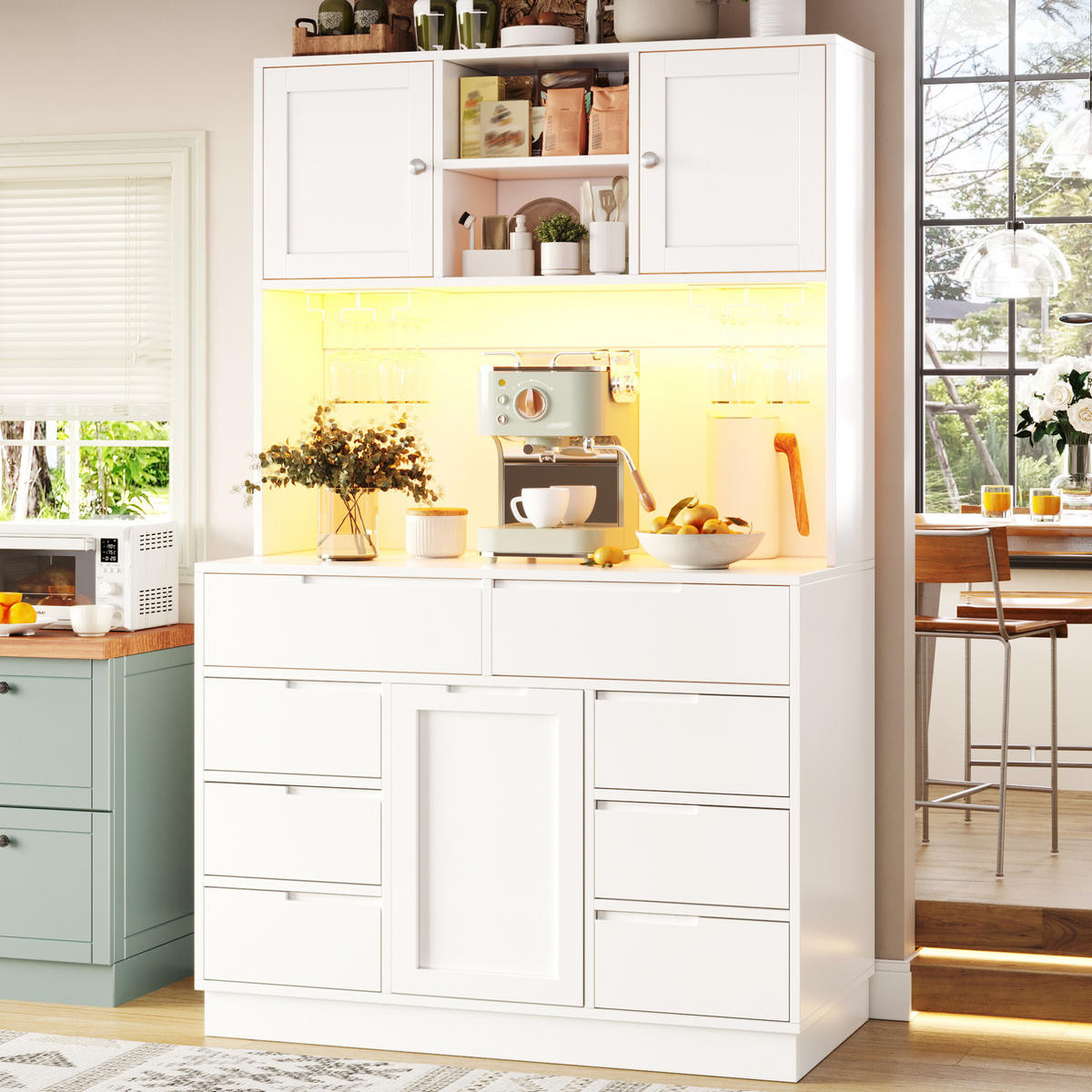 BUFFET 120/183,5/40 cm Weiß aus MDF mit Lichtleiste - Weiß, Holzwerkstoff (40/183.5/120cm) - OKMYHOME
