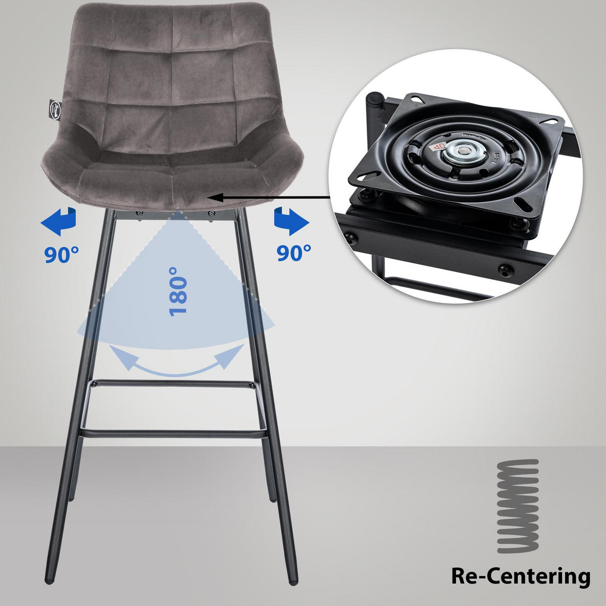 BARHOCKER 4er Set Visen Samt Grau - Grau, Textil (49/105/56cm) - DELUKE