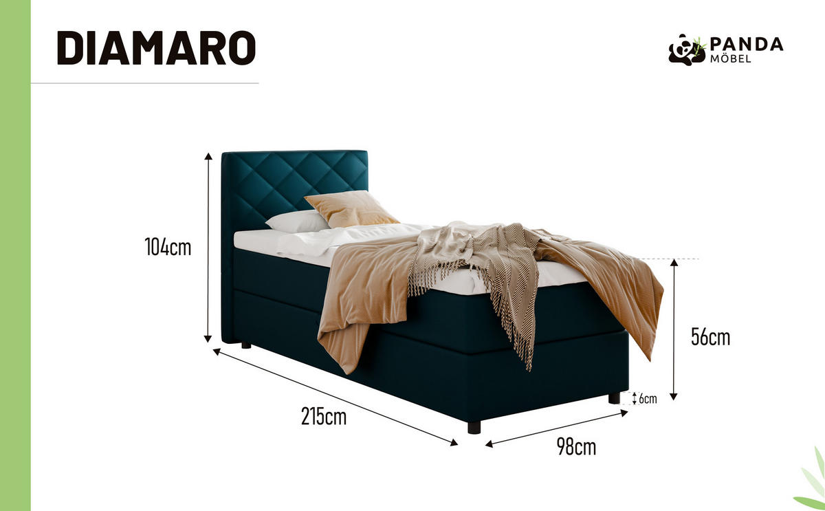 BOXBETT Diamaro 90x200 cm mit Bettkasten und Topper - Dunkeltürkis - Türkis, Holz (96/215cm) - Panda Möbel