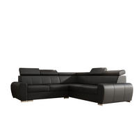 ECKSOFA APOLLO,mit Schlaffunktion und Bettkasten, Farbe: Schwarz, Kunstleder, Ottomane Rechts - Schwarz, Textil (255/255cm) - O-Sofa